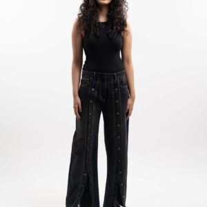 Unisex Front Open Placket Wide-Leg Jeans