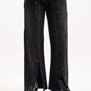 Unisex Front Open Placket Wide-Leg Jeans