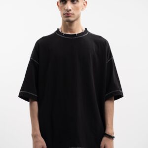 Double Neck Blanket Stitch Tee | BLK Vogue