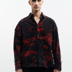 Fishnet Button-down - Full-Sleeve Charcoal Grey and Maroon Tie-Dye Shirt | BLK Vogue
