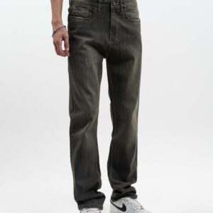 Black and Grey Distressed Straight Fit Denim Jeans
