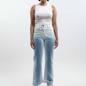 Unisex White Straight-Fit Jeans with Light Blue Spray Paint Effect