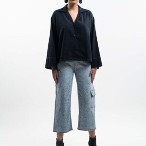 Capri Pants with Tanka Print and Oversized Pockets